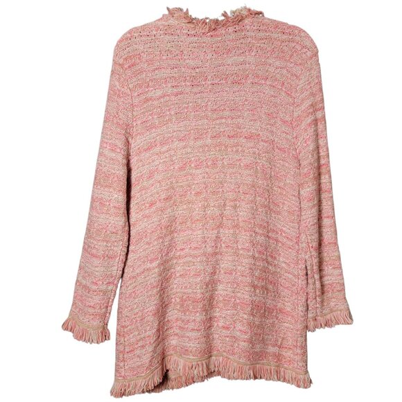 Cache Womens Pink Tweed Business Work Office Coquette Fringe Cardigan Jacket XL - Picture 4 of 10